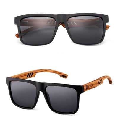 Polarisierte Herren-Sonnenbrille aus Holz mit eckigem Design