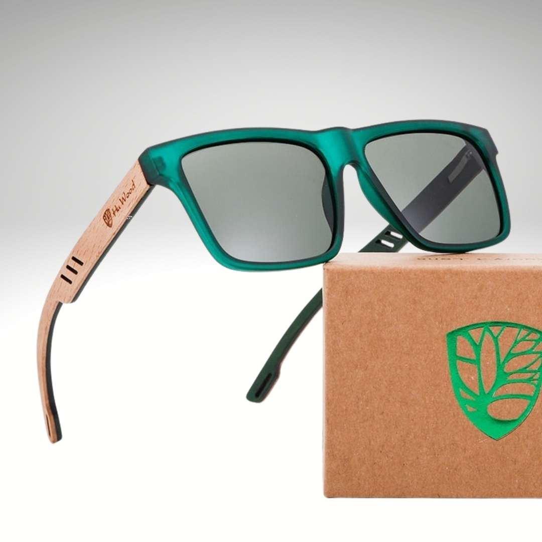 Polarisierte Herren-Sonnenbrille aus Holz mit eckigem Design