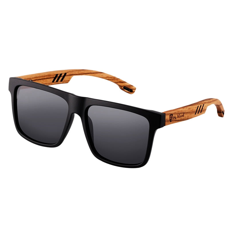Polarisierte Herren-Sonnenbrille aus Holz mit eckigem Design